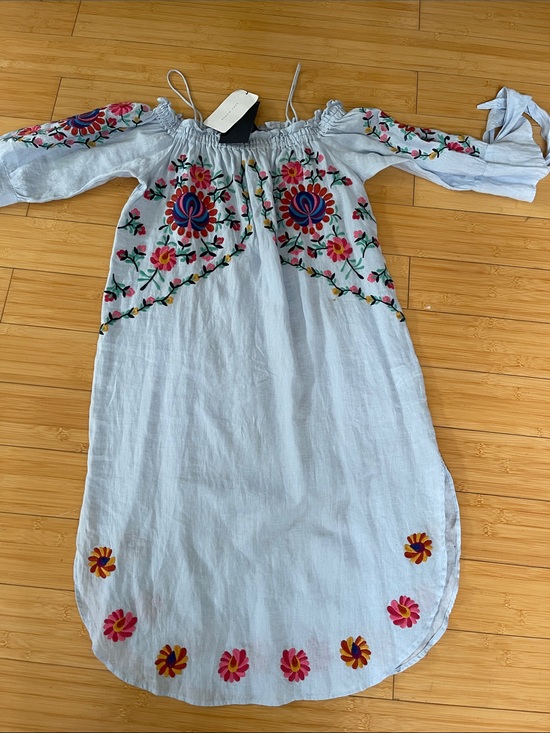 Zara Dresses & Skirts - Zara NWT Light Blue Embroidered Off-Shoulder 3/4 Sleeve Summer Vacation Dress M